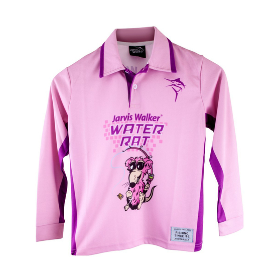 Pink Jarvis Walker Water Rats Kids Long Sleeve Fishing Shirt with Collar-UPF 45+