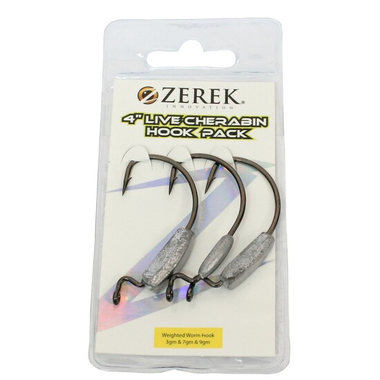 Zerek Weighted Worm Hook Pack for 4 Inch Live Cherabins - Weedless Jig Heads