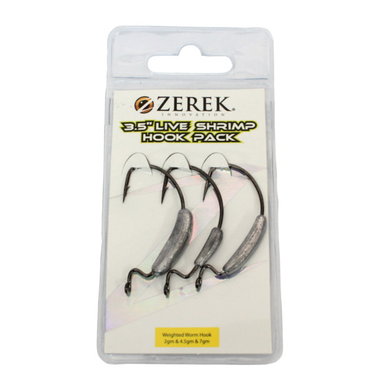 Zerek Weighted Worm Hook Pack for 3.5 Inch Live Shrimps - Weedless Jig Heads