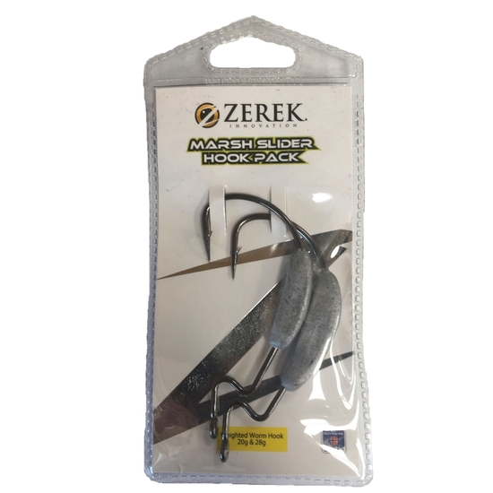 Size 8/0 Zerek Marsh Slider Weighted Worm Hook Pack-20g & 28g Weedless Jigheads