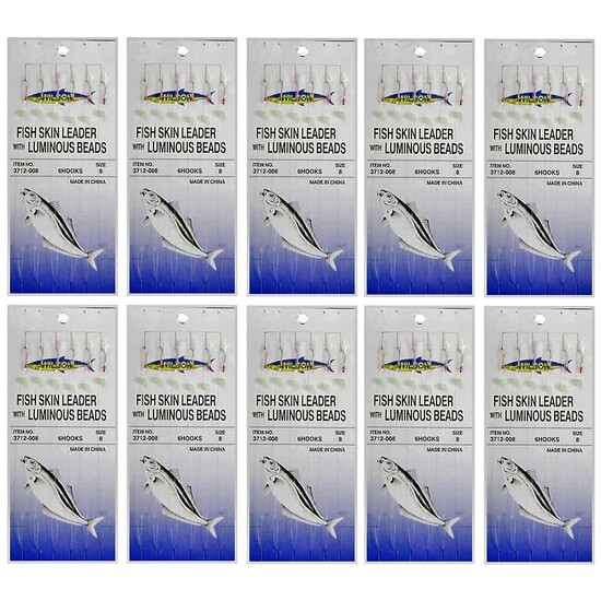 WILSON BAIT JIG FISHING RIG 6 HOOKS SIZE 8 - BULK 10pc