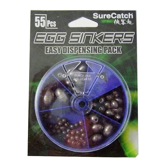 Surecatch Sinker Pack - 55 Assorted Egg Sinkers In Easy Dispensing Pack 5 Sizes