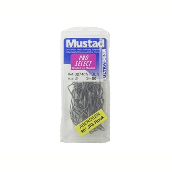 MUSTAD 32746NPBLN - Size 2 Qty 50 - ABERDEEN 90 Degrees Fishing Hooks