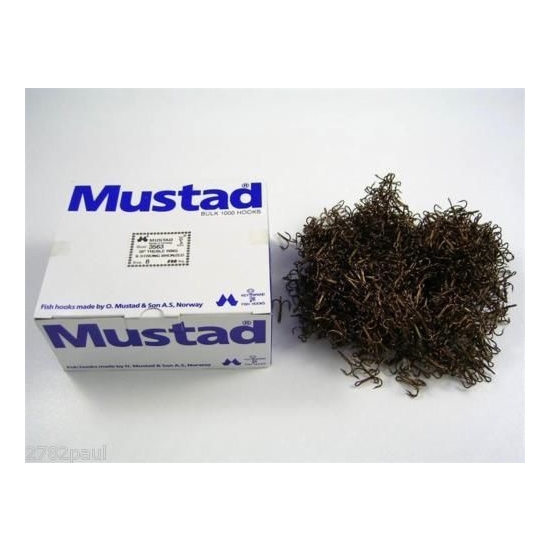 1 X BULK BOX OF 1000 SIZE 8 MUSTAD 3563 BRONZED X-STRONG TREBLE HOOKS