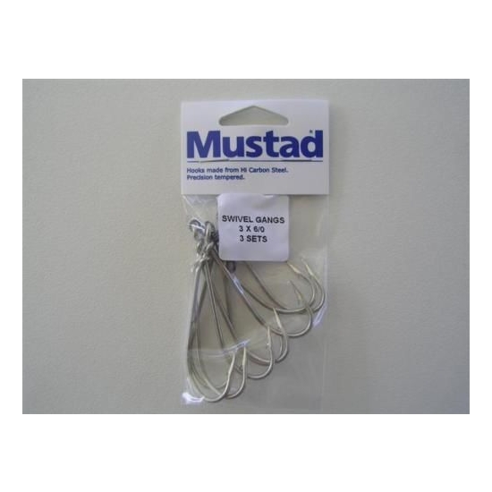 Mustad Pre-Rigged Swivel Gang Hooks 6/0 3 Hooks 3 Sets