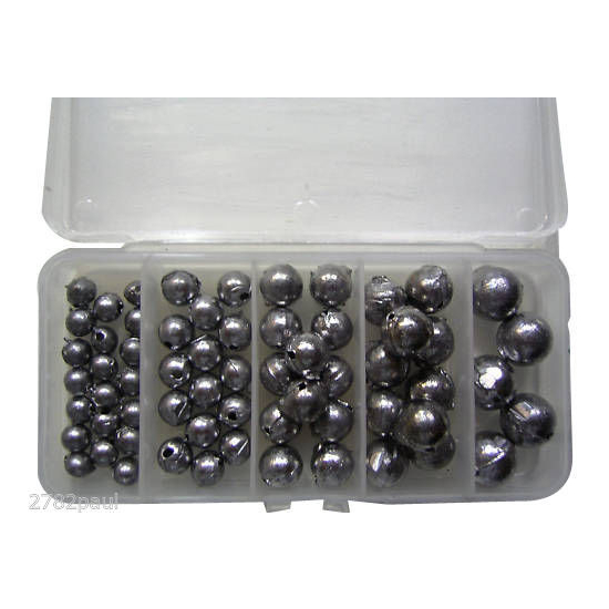 60 Pce Assorted Fishing Sinker Pack -5 Different Size Ball Sinkers in Tackle Box