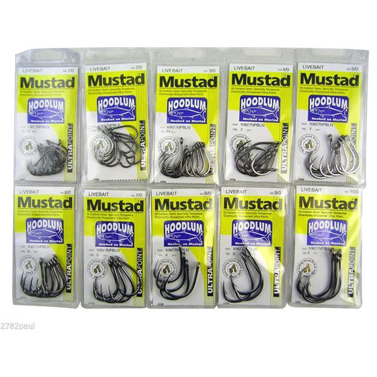Mustad Hoodlum Live Bait - Bulk 10 Pce Pack-Sizes 1/0,2/0,3/0,4/0,5/0,6/0,7/0,8/0,9/0,10/0
