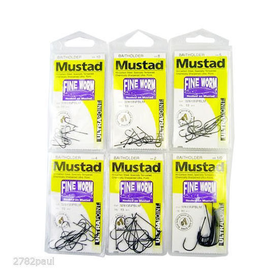 Mustad Fine Worm- 32813npblm-Complete Range-Bulk 6 Pce Pack-Sizes-10,8,6,4,2,1/0