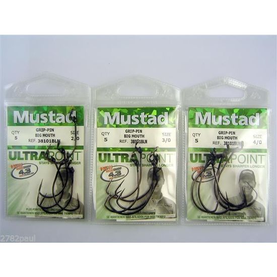 MUSTAD KEVIN VAN DAM GRIP PIN - COMPLETE RANGE - BULK 3 PACK -SIZES 2/0,3/0,4/0