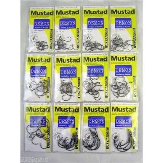 Mustad Demon- Entire Range 12 Pack-Sizes 6,4,2,1,1/0,2/0,3/0,4/0,5/0,6/0,7/0,8/0