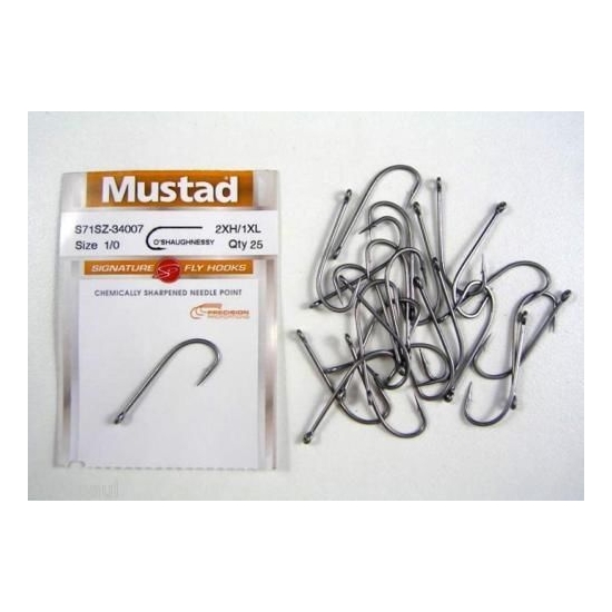 MUSTAD SIGNATURE FLY HOOKS O'SHAUGNESSY SIZE 1/0 QTY 25