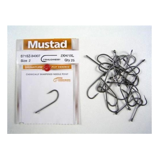 MUSTAD SIGNATURE FLY HOOKS O'SHAUGNESSY SIZE 2 QTY 25