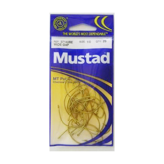 Size 1/0 Mustad 37140be M.T Point Wide Gap Hooks Chem Sharp Qty - 23 Hooks