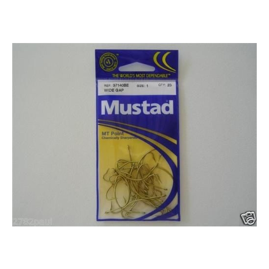 Size 1 Mustad 37140be M.T Point Wide Gap Hooks Chem Sharp - 23 Hooks