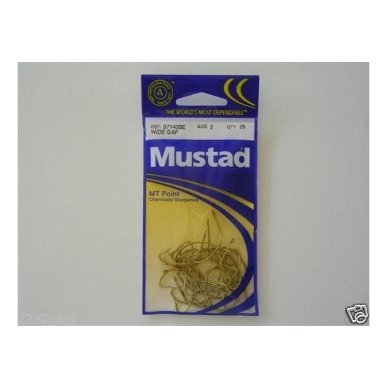 Size 2 Mustad 37140be M.T Point Wide Gap Hooks Chem Sharp Qty - 26 Fishing Hooks