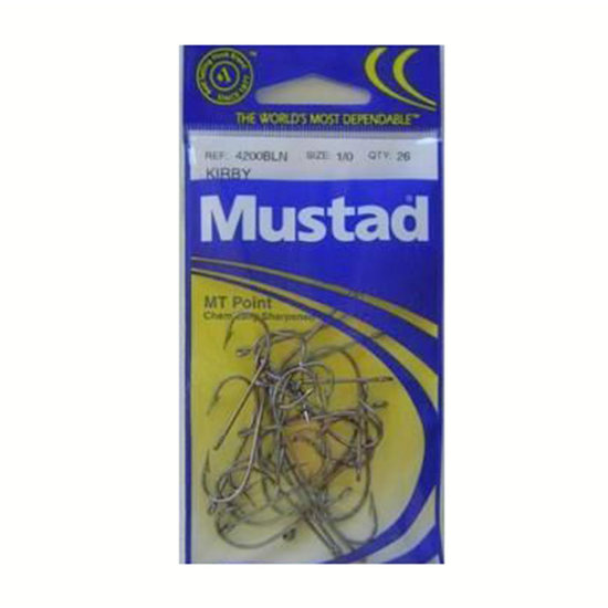 Size 1/0 Mustad 4200bln M.T Point Kirby Chemically Sharp Qty 26 Fishing Hooks