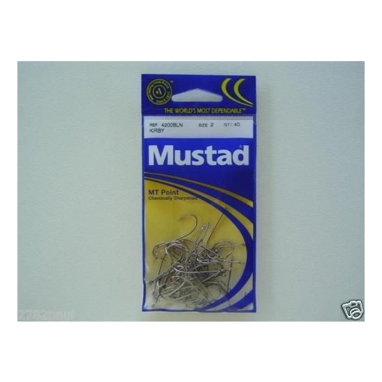 Size 2 Mustad 4200bln M.T Point Kirby Chemically Sharp Qty 40 Fishing Hooks