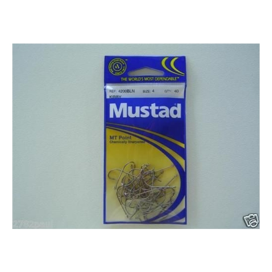 SIZE 4 MUSTAD 4200BLN M.T POINT KIRBY CHEMICALLY SHARPENED QTY 40 FISHING HOOKS
