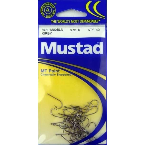 SIZE 8 MUSTAD 4200BLN KIRBY MT POINT CHEMICALLY SHARPENED Qty 40 FISHING HOOKS