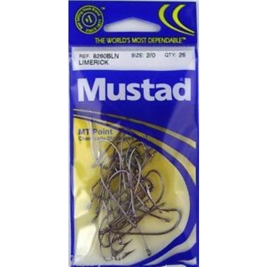 SIZE 2/0 MUSTAD 8260BLN M.T POINT LIMERICK HOOKS QTY 26 FISHING HOOKS
