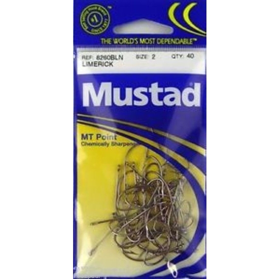 Size 2 Mustad 8260bln M.T Point Limerick Hooks Qty 40 Fishing Hooks
