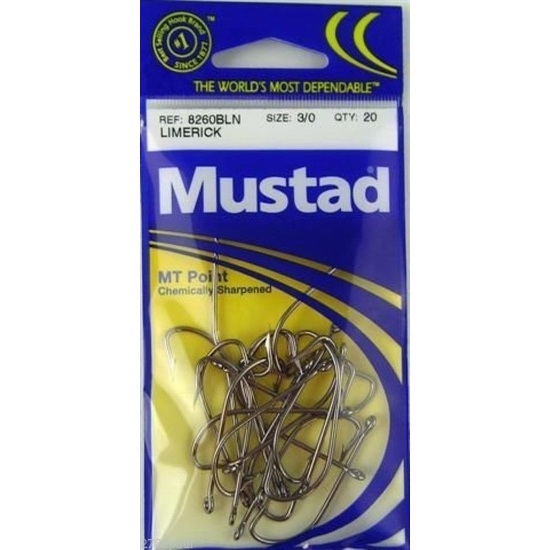 Size 3/0 Mustad 8260bln M.T Point Limerick Hooks Qty 20 Fishing Hooks