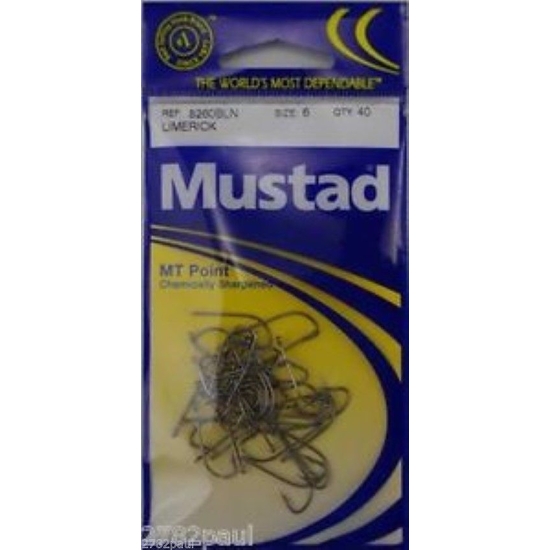 SIZE 6 MUSTAD 8260BLN M.T POINT LIMERICK HOOKS QTY 40 FISHING HOOKS