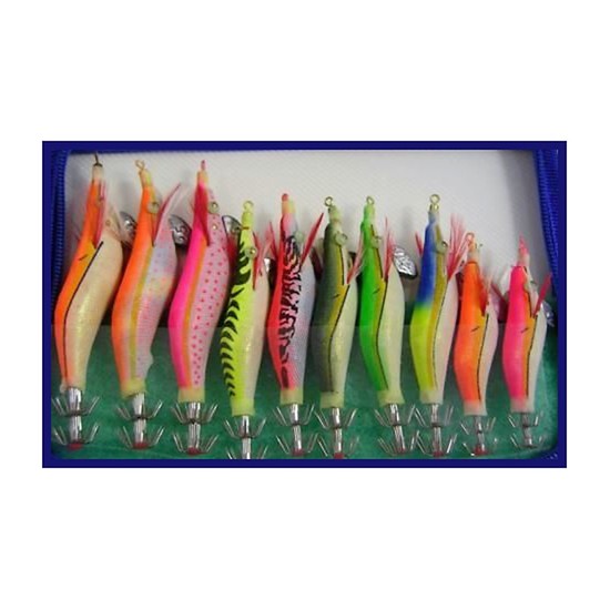 10 Assorted Premium Squid Jigs In Zip Up Pouch - Medium