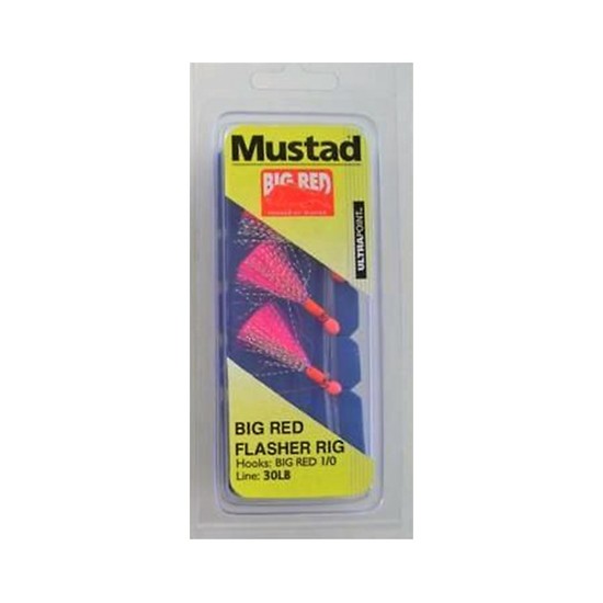 SIZE 1/0 MUSTAD BIG RED FLASHER 3 HOOK FISHING RIG - PRE-TIED SNAPPER RIG