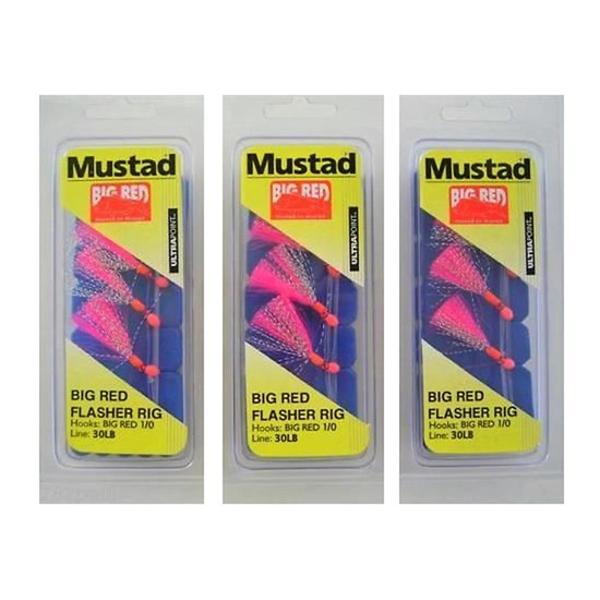 MUSTAD BIG RED SIZE 1/0 FLASHER 3 HOOK RIG BULK PACK
