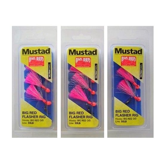 MUSTAD BIG RED FLASHER 3 HOOK RIG BULK PACK SIZE 3/0