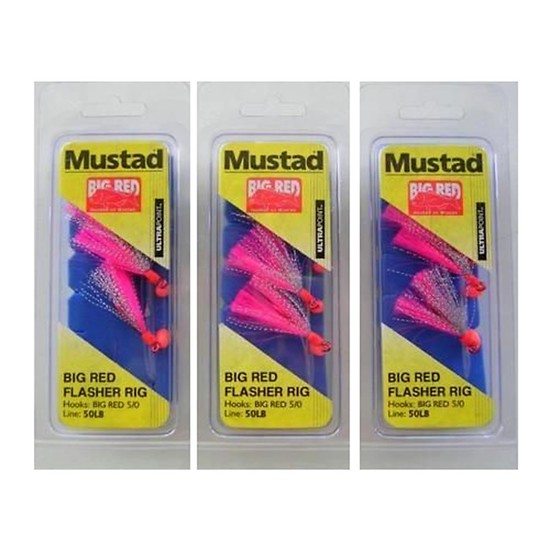 MUSTAD BIG RED FLASHER 3 HOOK RIG BULK PACK SIZE 5/0