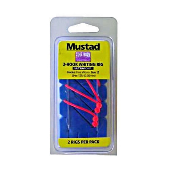 Mustad Size 2 Fine Worm 2 Hook Whiting Fishing Rig 2 Pk