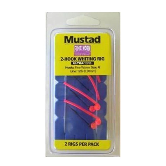 Mustad Size 4 Fine Worm 2 Hook Whiting Fishing Rig 2 Pk