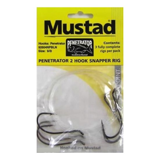 NEW MUSTAD PENETRATOR SNAPPER 2 HOOK RIG x 3 RIGS - 9/0