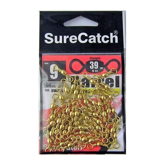 FISHING SWIVELS - BRASS BARREL SIZE 9 SURECATCH BRAND 50 PIECES - POLISHED BRASS