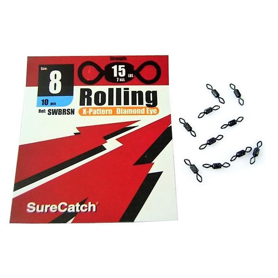 Fishing Rolling Swivels - Size 8 - X Pattern - Diamond Eye - By Surecatch