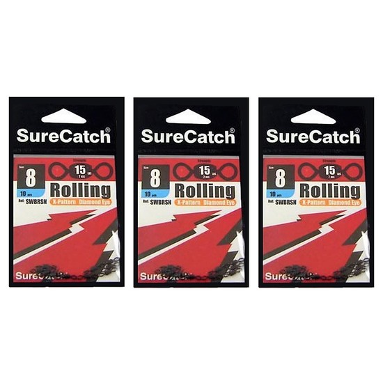 FISHING ROLLING SWIVELS - SIZE 8 - BULK 30 PCE PACK - X PATTERN - DIAMOND EYE