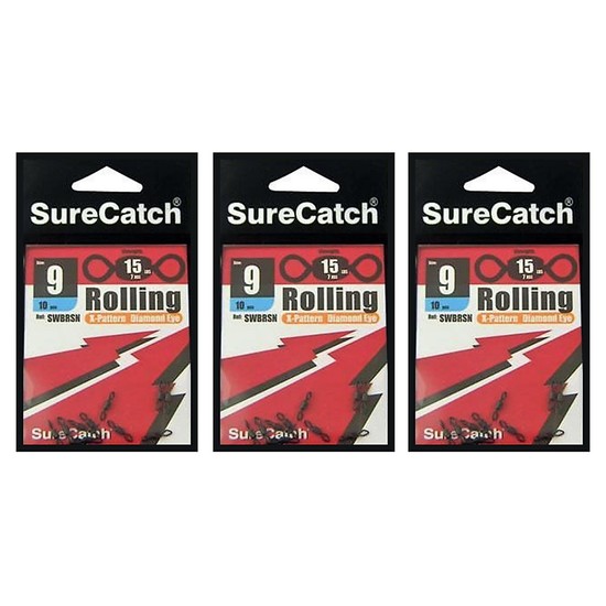 FISHING ROLLING SWIVELS - SIZE 9 - BULK 30 PCE PACK - X PATTERN - DIAMOND EYE