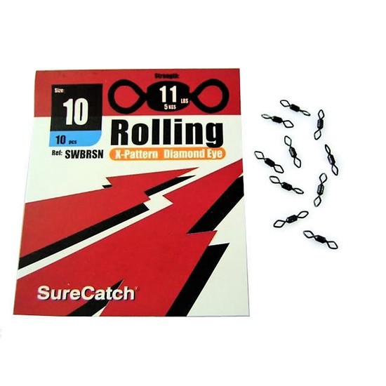 Fishing Rolling Swivels - Size 10 - X Pattern - Diamond Eye - By Surecatch