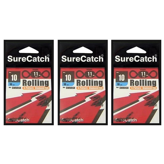 FISHING ROLLING SWIVELS - SIZE 10 - BULK 30 PCE PACK - X PATTERN - DIAMOND EYE