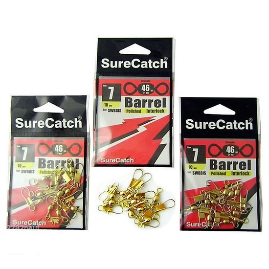 FISHING SWIVELS - BARREL INTERLOCK - SIZE 7 - BULK 3 PACK - 46LB - SURECATCH