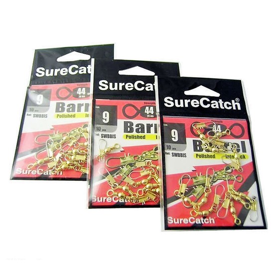 FISHING SWIVELS - BARREL INTERLOCK - SIZE 9 - BULK 3 PACK - 44LB - SURECATCH