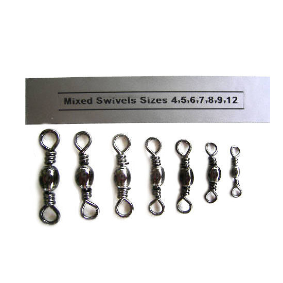 7 Pack of Assorted Black Barrel Fishing Swivels - 7 Different Sizes