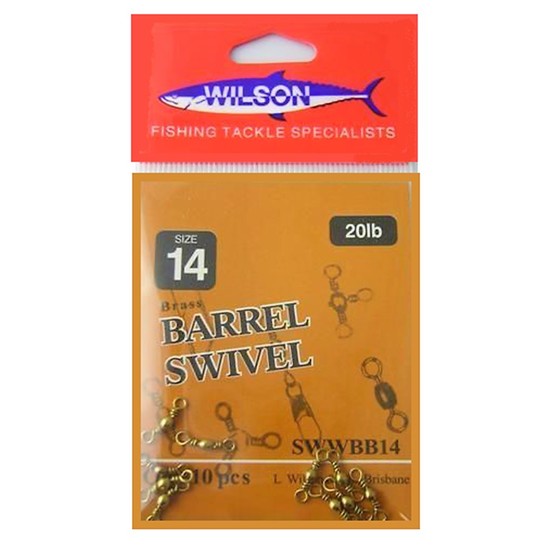 FISHING SWIVELS - BRASS BARREL SIZE 14 WILSON BRAND 10 PIECES - POLISHED BRASS
