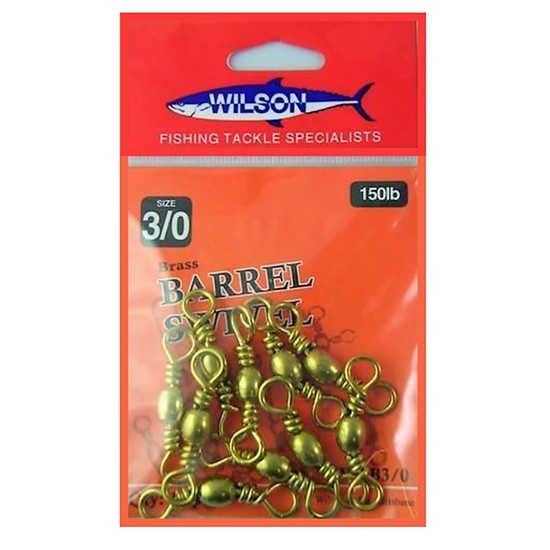 FISHING SWIVELS - BRASS BARREL SIZE 3/0 WILSON BRAND 10 PIECES - POLISHED BRASS