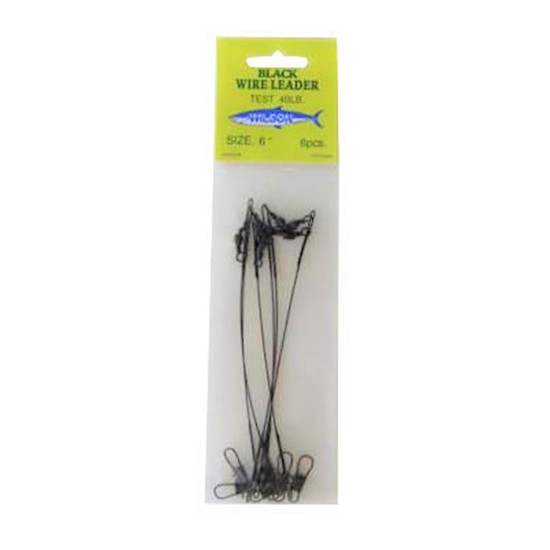 6 x Wilson 6 Inch x 40lb Black Wire Fishing Trace with Barrel Swivel & Interlock Snaps