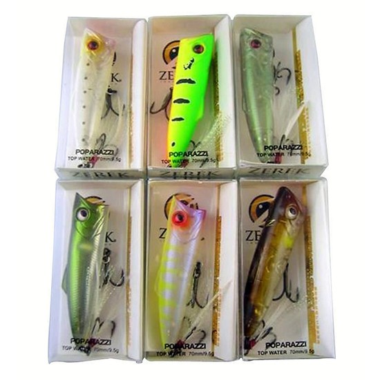 ZEREK POPARAZZI - Complete Range 70mm - 9.5 grams TOP WATER POPPING LURE- 6 PACK