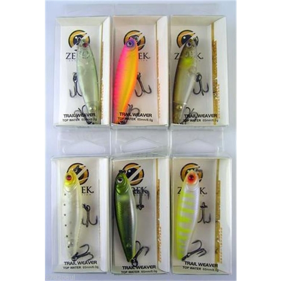Assorted 6 Pack of Zerek Trail Weaver 65mm Topwater Hardbody Fishing Lures