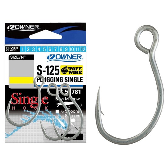 6 Pack of Size 1/0 Owner 51781 S-125 Plugging Single Inline Fishing Hooks